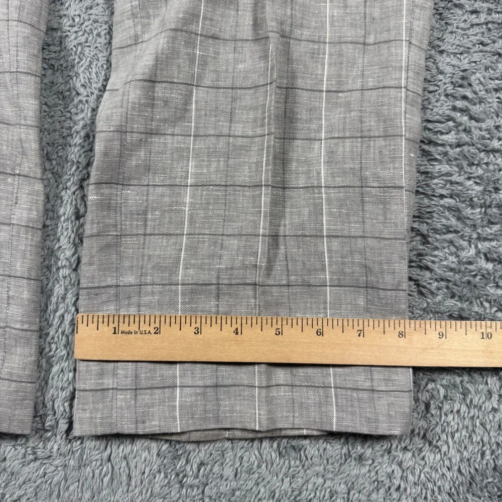 Joseph Abboud 100% Linen Trousers Mens 34x30 Grey Windowpane Plaid Dress Pants